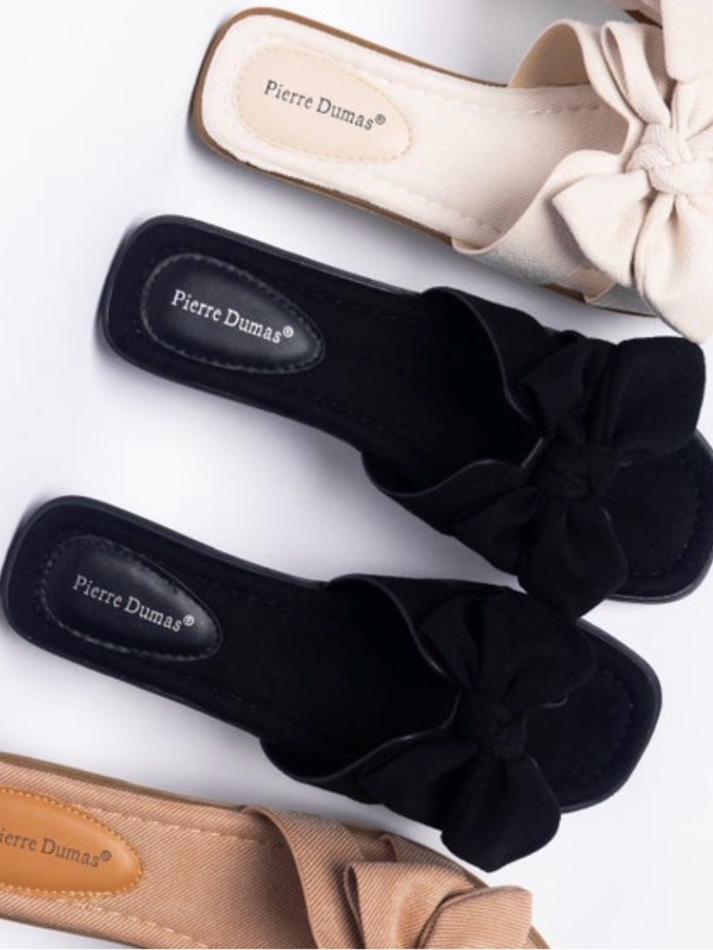 Pierre Dumas Black Bow Slide Sandals
